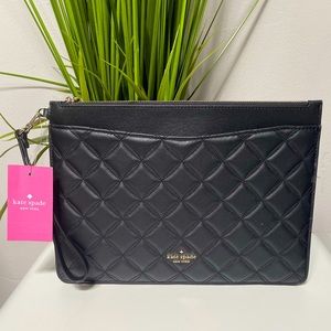 ♠️Kate Spade black quilted leather Natalia large zip pouch